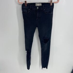 Free People Black High Rise Distressed Skinny Jeans Womens 25